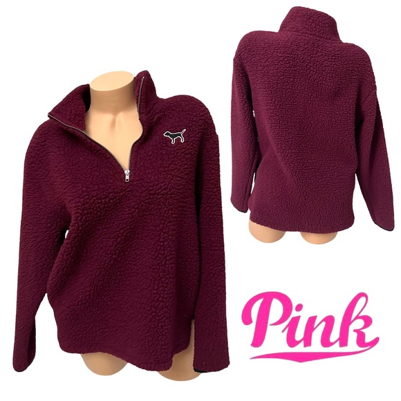 VICTORIA'S SECRET PINK SHERPA QUARTER ZIP PULLOVER SWEATSHIRT - Picture 1 of 12